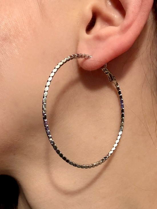 Express Jewelry - Express Silver Bevel Textured 2.25 inches Hoop Earrings Women’s Jewelry